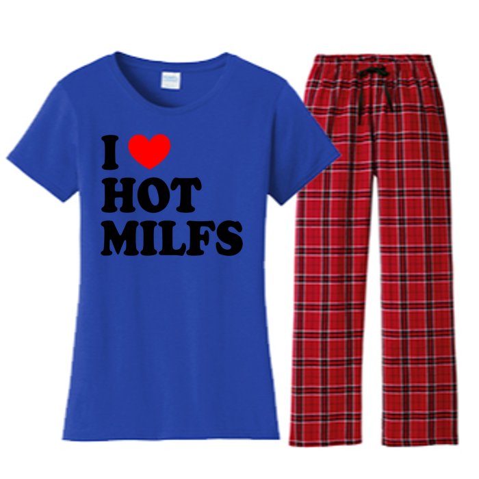 I Love Hot Milfs Funny Gift I Heart Hot Milfs Funny Gift Love Hot Moms Cute Gift Women's Flannel Pajama Set