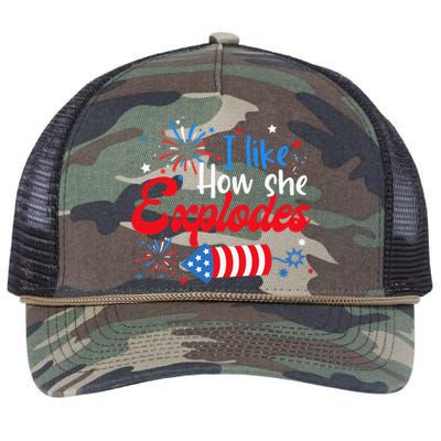 I Like How She Explodes Fireworks Retro Rope Trucker Hat Cap