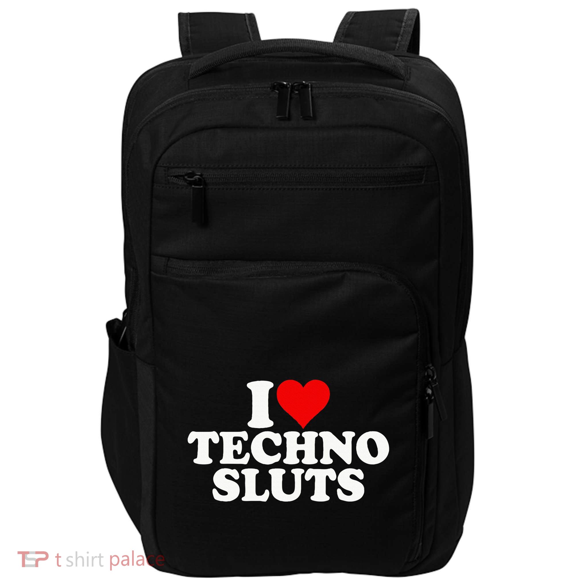 I Love Heart Techno Sluts Edm Music Impact Tech Backpack