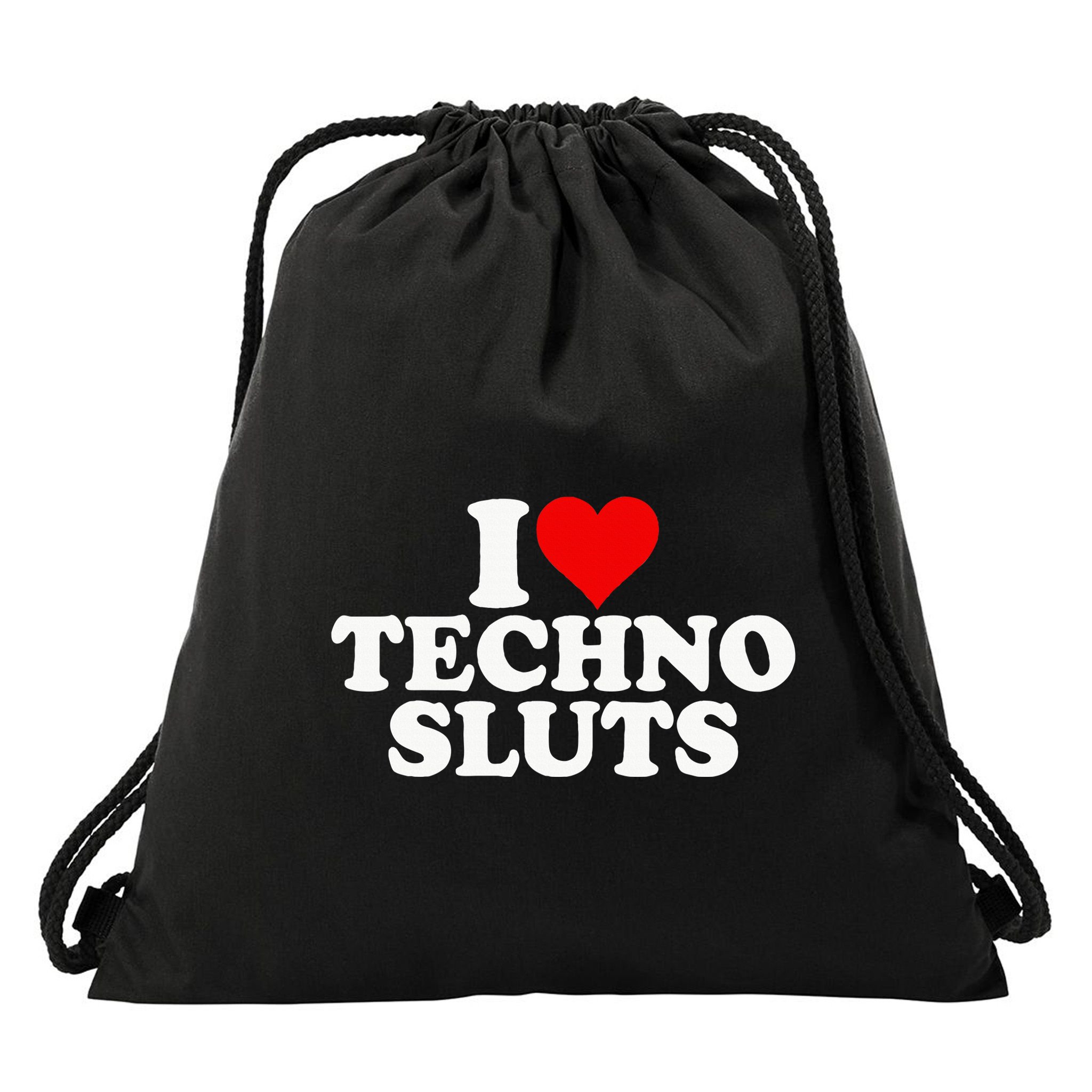 I Love Heart Techno Sluts Edm Music Drawstring Bag