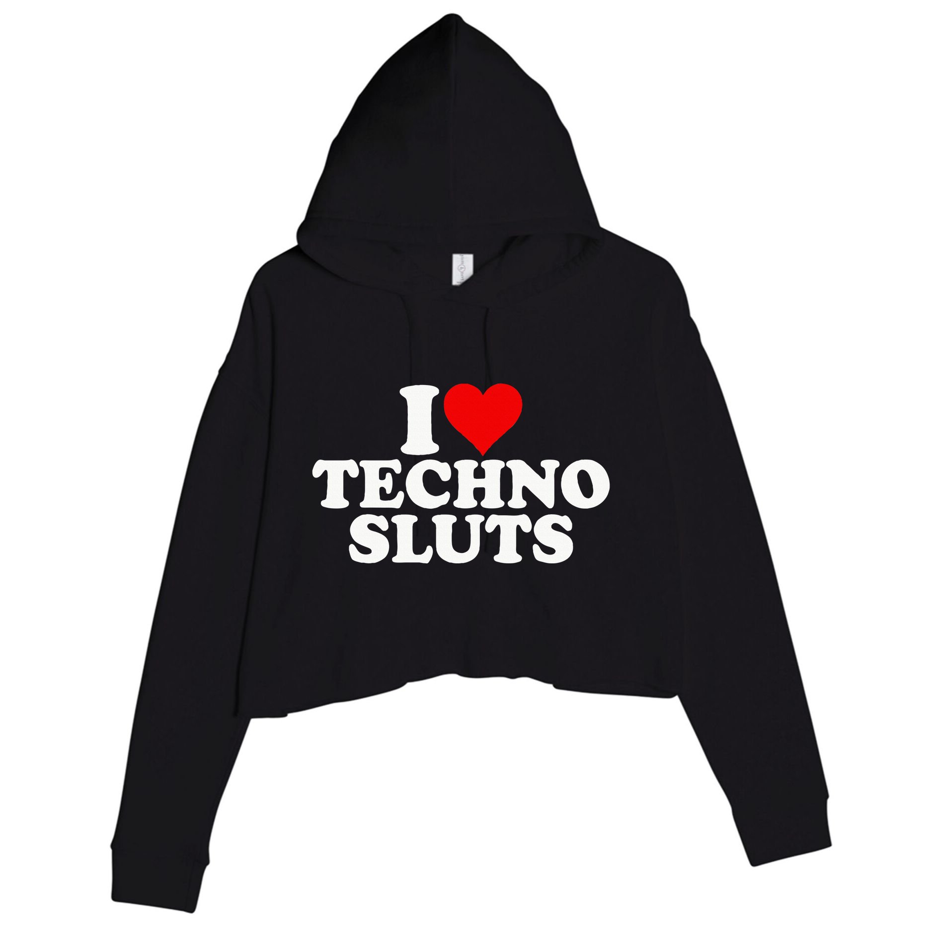 I Love Heart Techno Sluts Edm Music Crop Fleece Hoodie