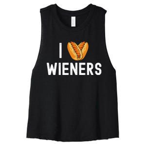 I Love Heart Wieners Funny Hot Dog Cookout Women's Racerback Cropped Tank