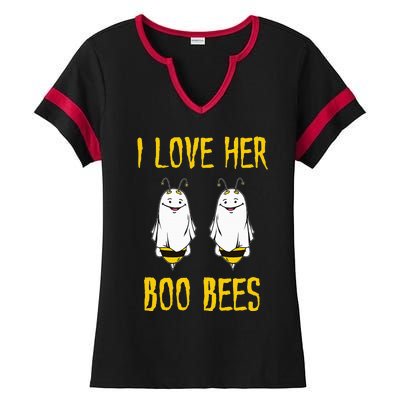 I Love Her Boo Bees Ghost Outfit Funny Halloween Gifts Ladies Halftime Notch Neck Tee