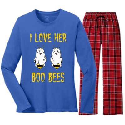 I Love Her Boo Bees Ghost Outfit Funny Halloween Gifts Women's Long Sleeve Flannel Pajama Set 