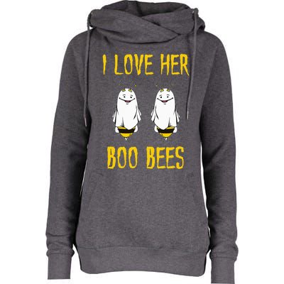 I Love Her Boo Bees Ghost Outfit Funny Halloween Gifts Womens Funnel Neck Pullover Hood