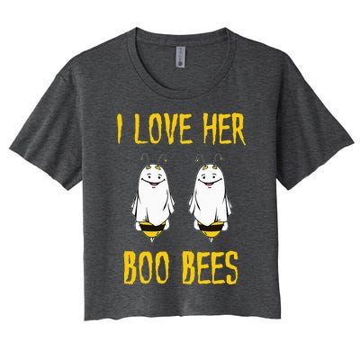 I Love Her Boo Bees Ghost Outfit Funny Halloween Gifts Women's Crop Top Tee