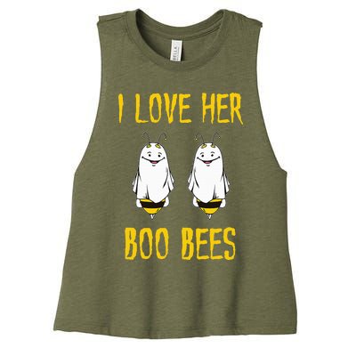 I Love Her Boo Bees Ghost Outfit Funny Halloween Gifts Women's Racerback Cropped Tank