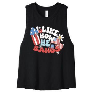 I Like How He Bangs I Like How She Explodes Couple 4th July Women's Racerback Cropped Tank