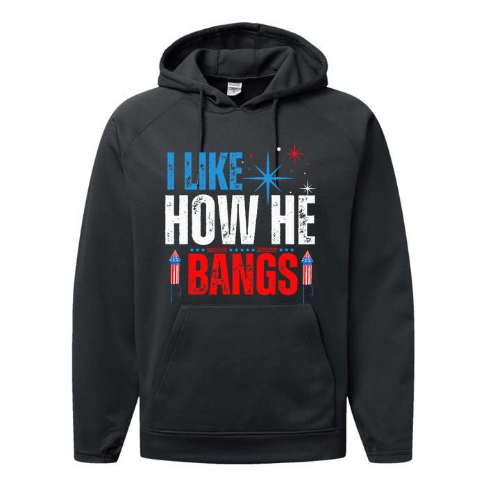 I Like How He Bangs Fireworks Funny 4th of July Couple Performance Fleece Hoodie