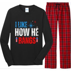 I Like How He Bangs Fireworks Funny 4th of July Couple Long Sleeve Pajama Set