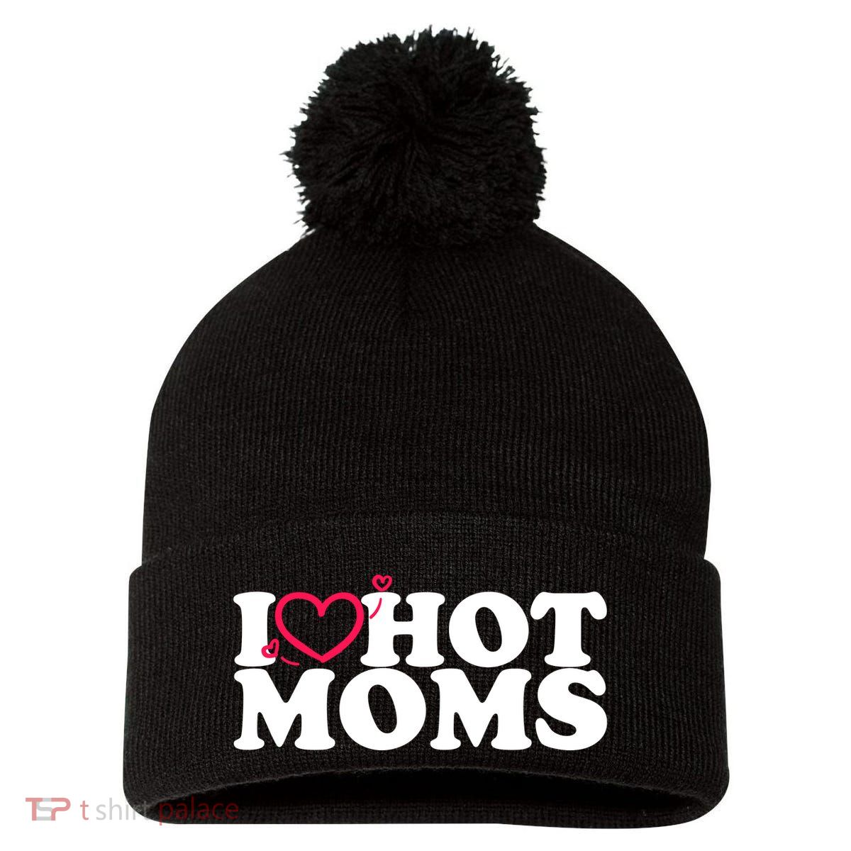 I Love Hot Moms Pom Pom 12in Knit Beanie