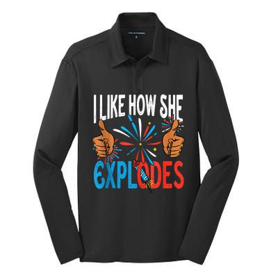 I Like How He Bangs Fireworks Funny 4th Of July Couple Silk Touch Performance Long Sleeve Polo