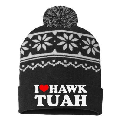 I Love Hawk Tuah Funny Quote Design USA-Made Snowflake Beanie