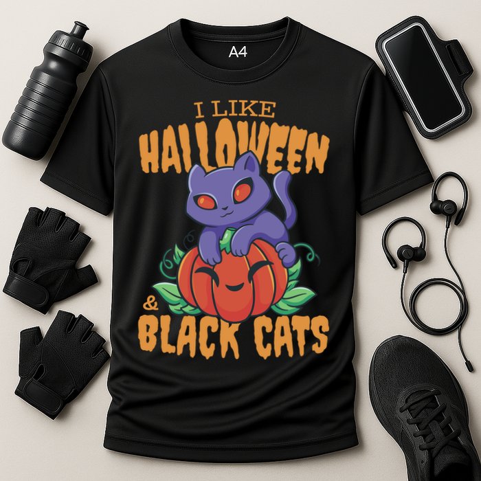 I Like Halloween And Black Cats Cooling Performance Crew T-Shirt