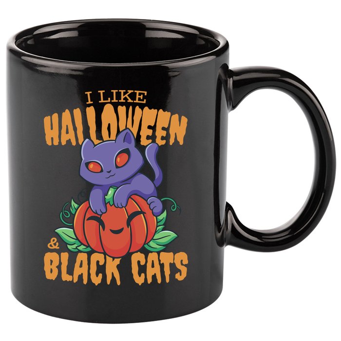 I Like Halloween And Black Cats 11oz C Handle Ceramic Mug