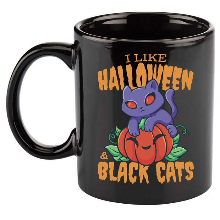 I Like Halloween And Black Cats 11oz C Handle Ceramic Mug