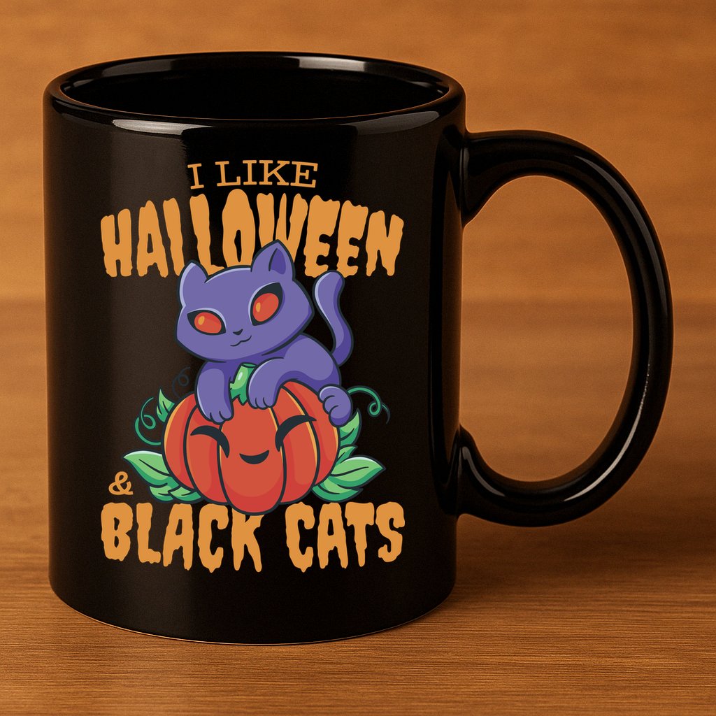 I Like Halloween And Black Cats 11oz C Handle Ceramic Mug