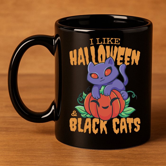 I Like Halloween And Black Cats 11oz C Handle Ceramic Mug