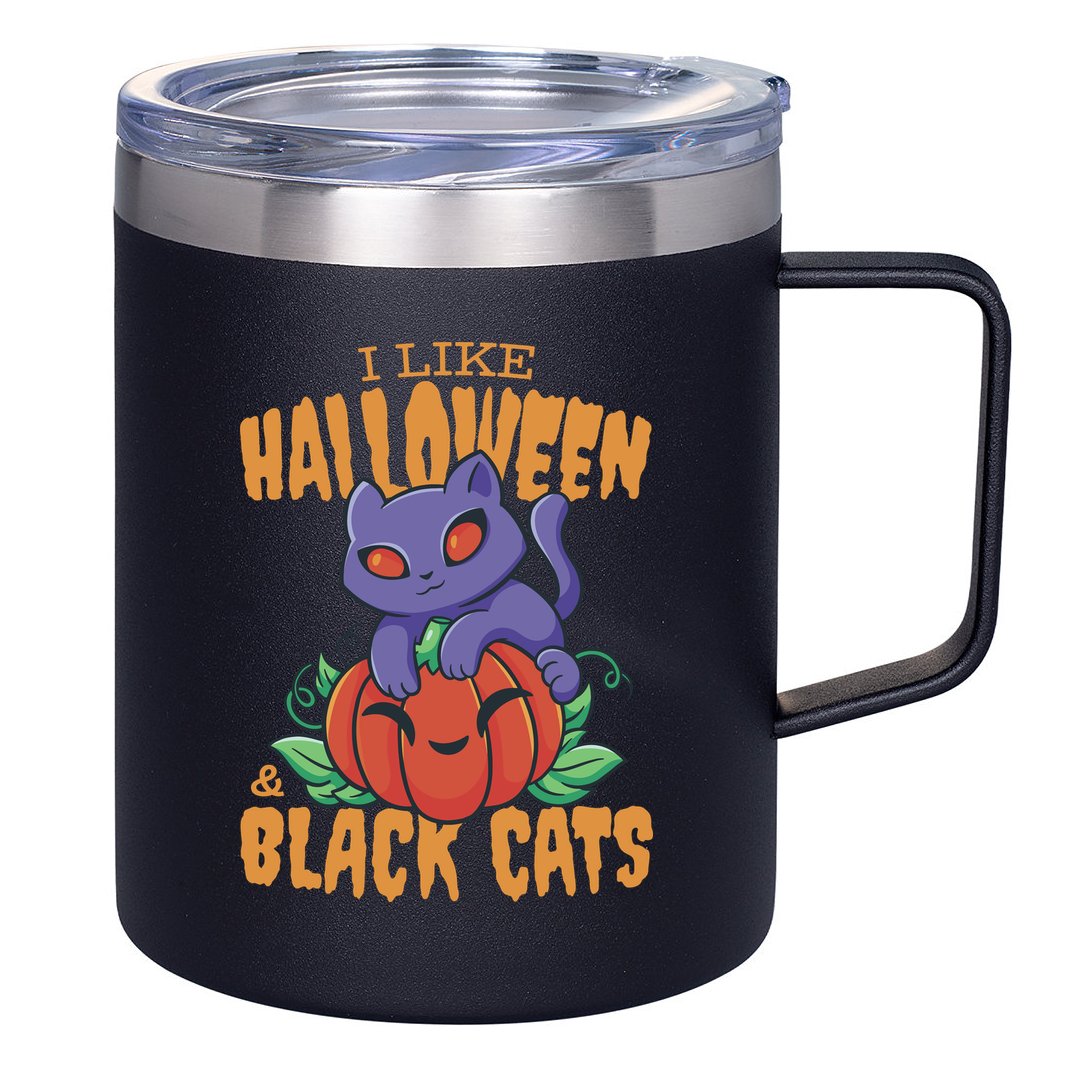 I Like Halloween And Black Cats 12oz Stainless Steel Coffee Mug