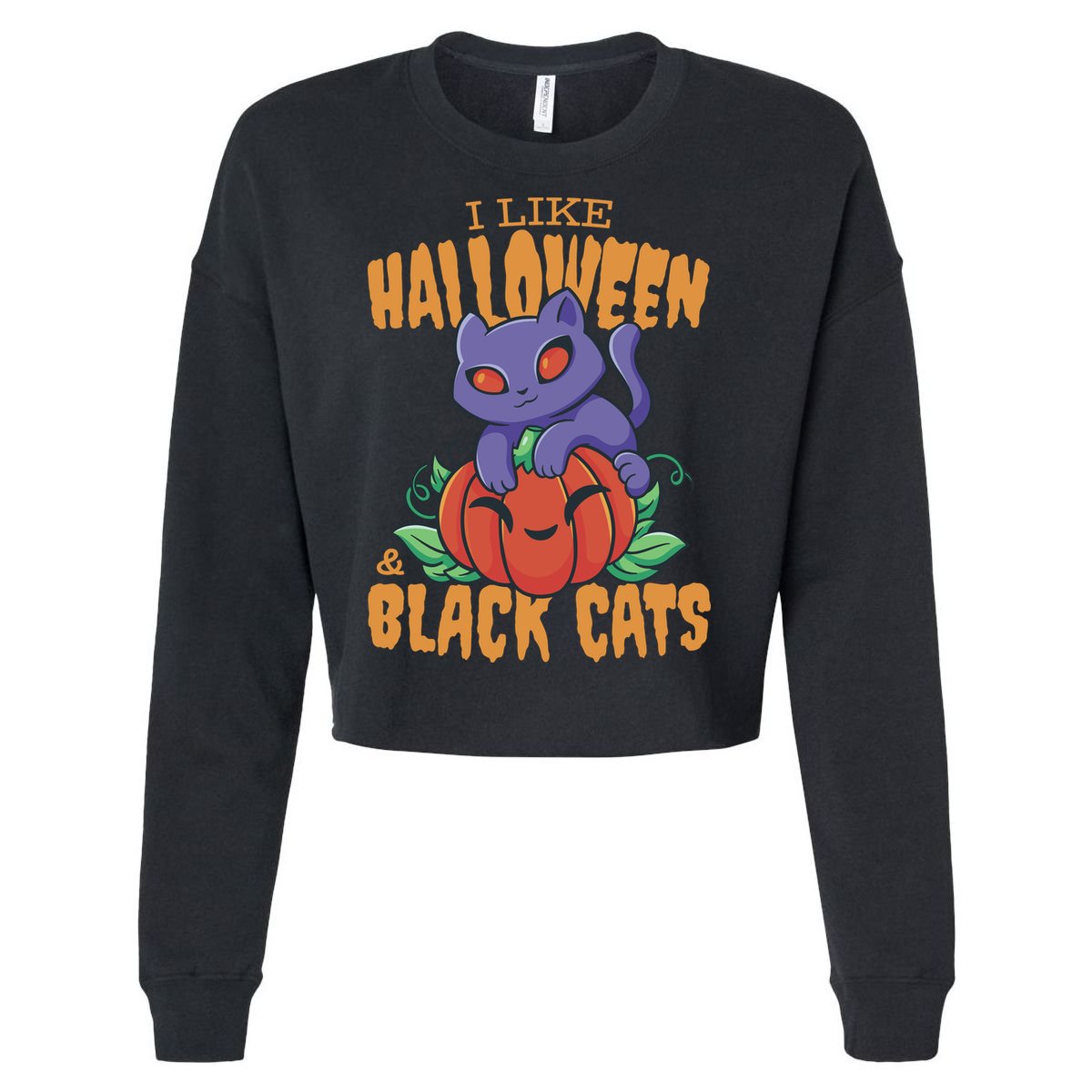 I Like Halloween And Black Cats Cropped Pullover Crew