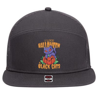 I Like Halloween And Black Cats 7 Panel Mesh Trucker Snapback Hat