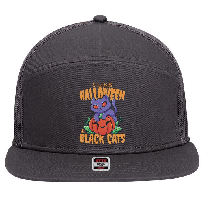 I Like Halloween And Black Cats 7 Panel Mesh Trucker Snapback Hat