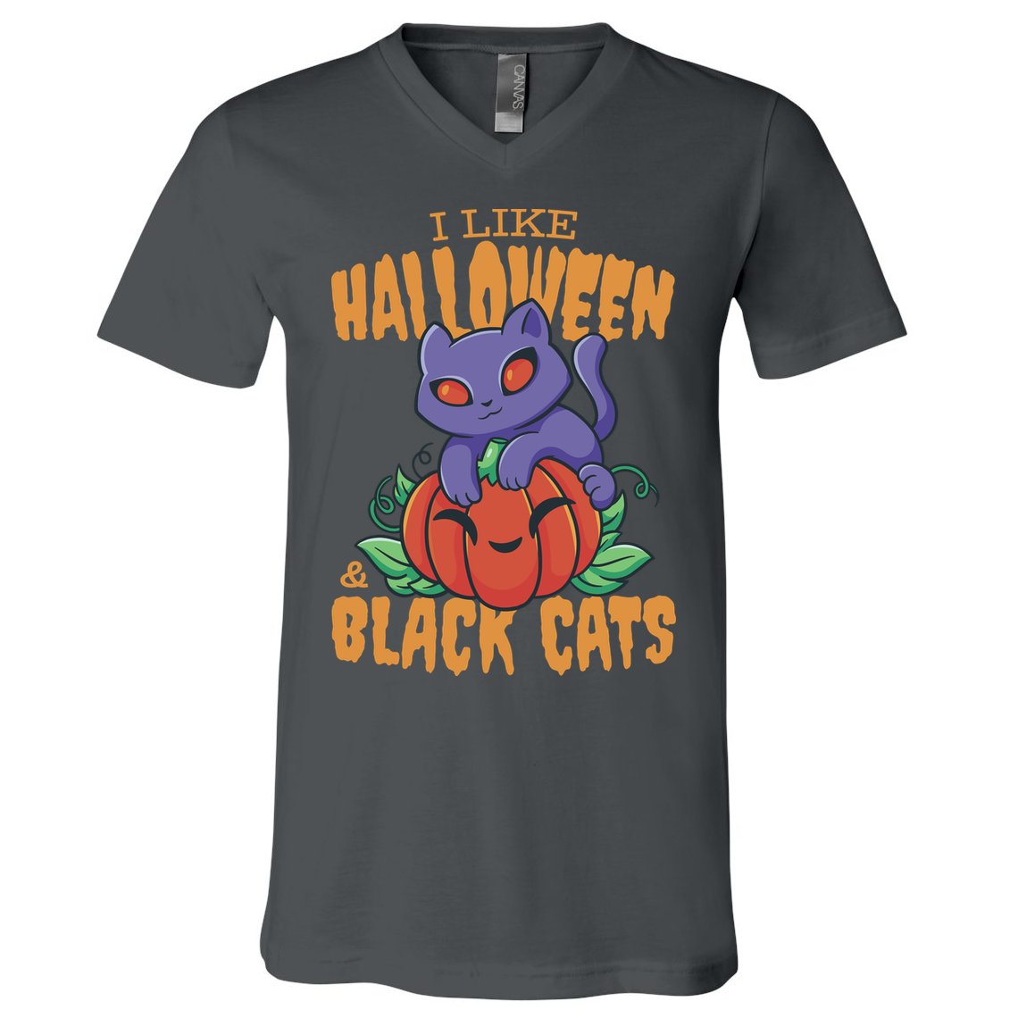 I Like Halloween And Black Cats V-Neck T-Shirt