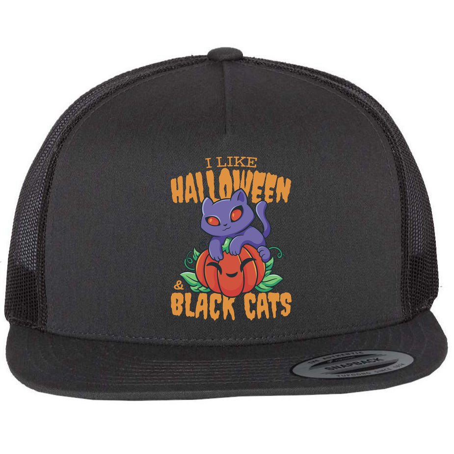 I Like Halloween And Black Cats Flat Bill Trucker Hat