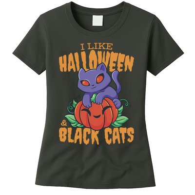I Like Halloween And Black Cats Womens T-Shirt