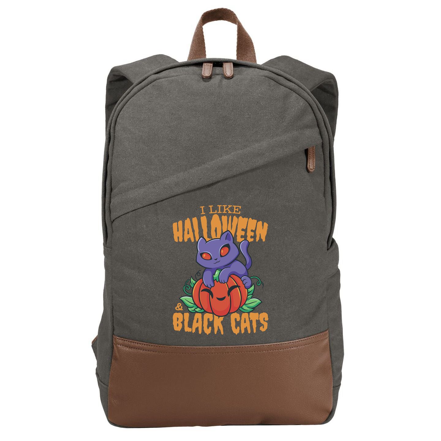 I Like Halloween And Black Cats Cotton Canvas Backpack