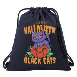 I Like Halloween And Black Cats Drawstring Bag