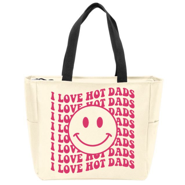 I Love Hot Dads Retro Funny Red Heart Love Dads Zip Tote Bag