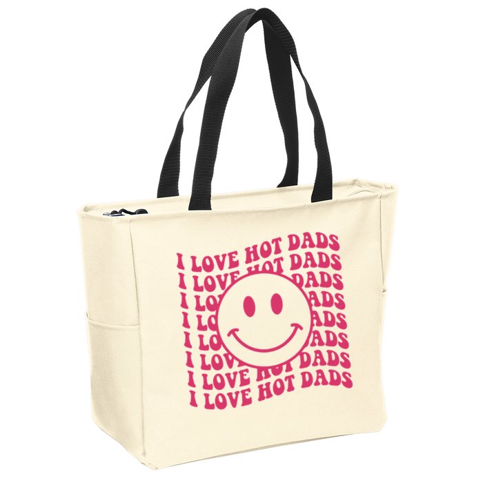 I Love Hot Dads Retro Funny Red Heart Love Dads Zip Tote Bag