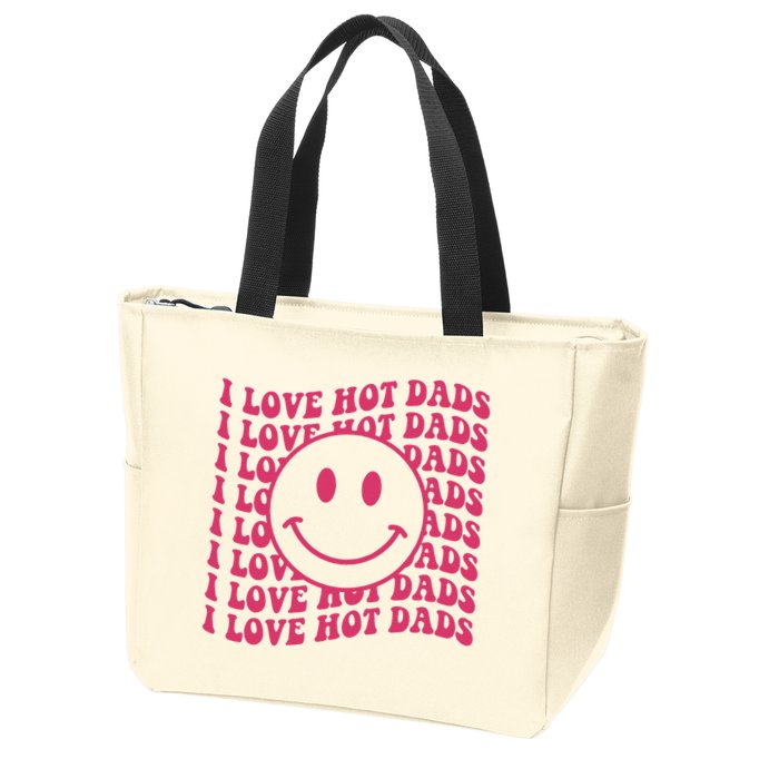I Love Hot Dads Retro Funny Red Heart Love Dads Zip Tote Bag