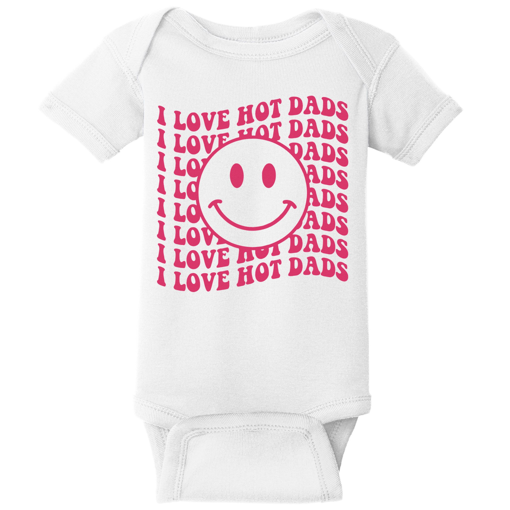 I Love Hot Dads Retro Funny Red Heart Love Dads Baby Bodysuit