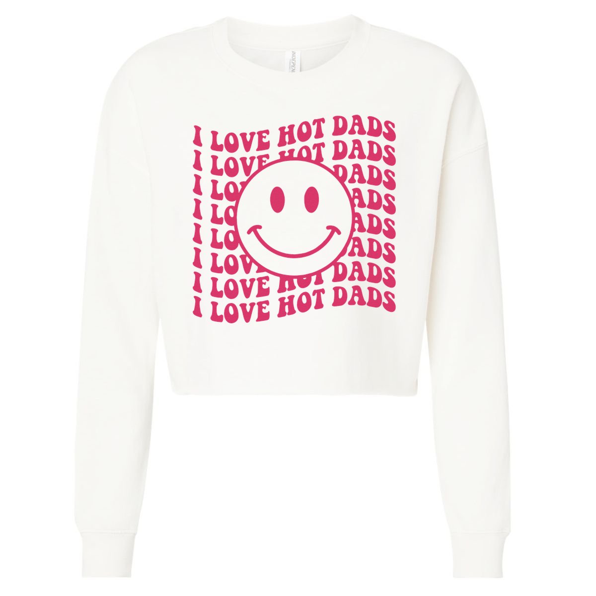 I Love Hot Dads Retro Funny Red Heart Love Dads Cropped Pullover Crew