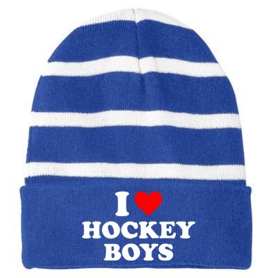 I Love Hockey Great Gift Striped Beanie with Solid Band