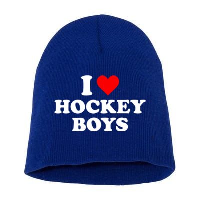 I Love Hockey Great Gift Short Acrylic Beanie