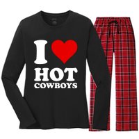 I Love Hot Cowboys I Heart Cowboys Funny Country Western Women's Long Sleeve Flannel Pajama Set 