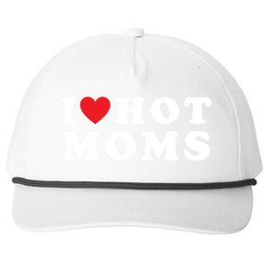 I Love Hot Moms Funny Red Heart Love Moms Funny Great Gift Snapback Five-Panel Rope Hat