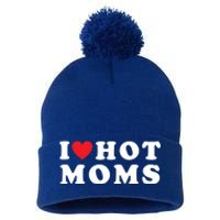 I Love Hot Moms Funny Red Heart Love Moms Funny Great Gift Pom Pom 12in Knit Beanie