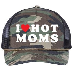 I Love Hot Moms Funny Red Heart Love Moms Funny Great Gift Retro Rope Trucker Hat Cap