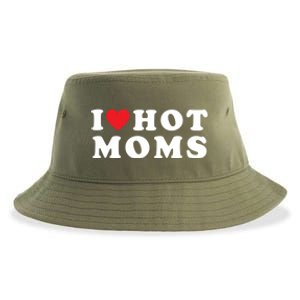 I Love Hot Moms Funny Red Heart Love Moms Funny Great Gift Sustainable Bucket Hat