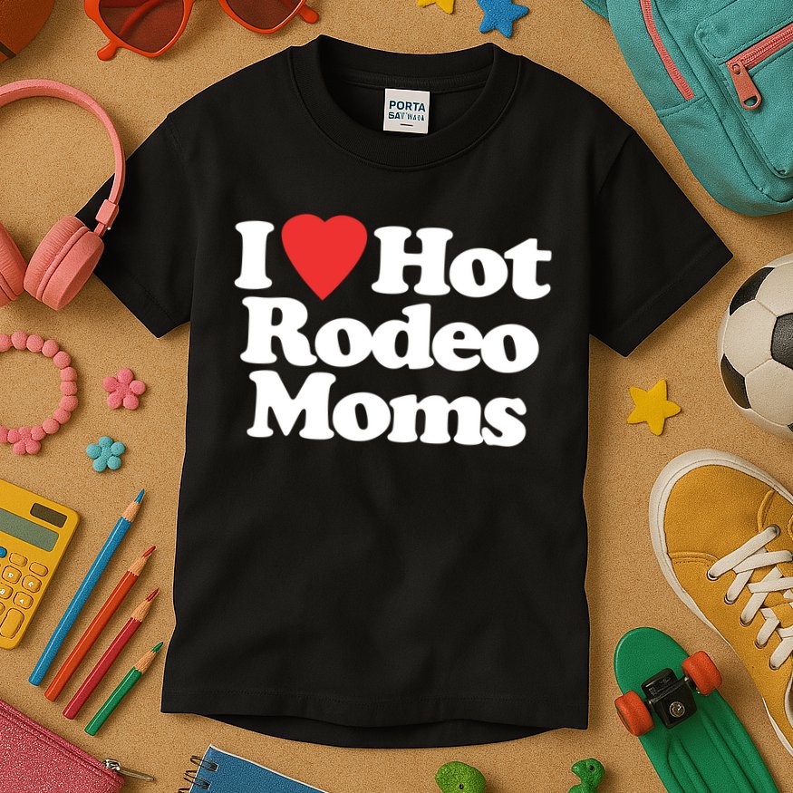 I Love Hot Rodeo Moms Funny Saying Cowboy Western Rodeo Kids T-Shirt
