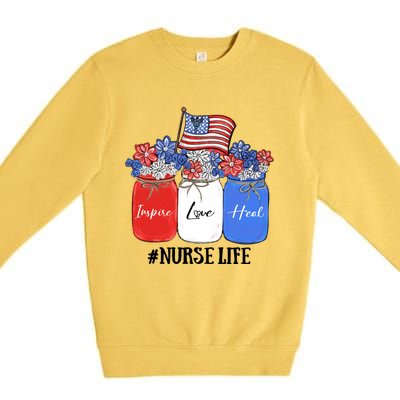 Inspire Love Heal Nurse Life American Flag Gift Premium Crewneck Sweatshirt