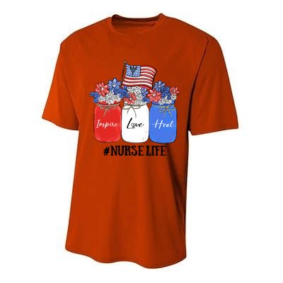 Inspire Love Heal Nurse Life American Flag Gift Performance Sprint T-Shirt