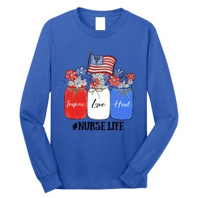 Inspire Love Heal Nurse Life American Flag Gift Long Sleeve Shirt