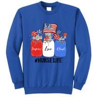 Inspire Love Heal Nurse Life American Flag Gift Tall Sweatshirt