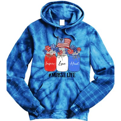 Inspire Love Heal Nurse Life American Flag Gift Tie Dye Hoodie