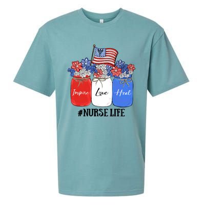 Inspire Love Heal Nurse Life American Flag Gift Sueded Cloud Jersey T-Shirt